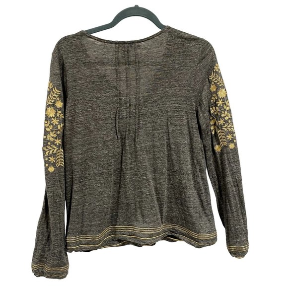 Sundance Kiersey Gold Embroidered Gray Long Sleeve Tassel Linen Top Size S - Picture 6 of 8